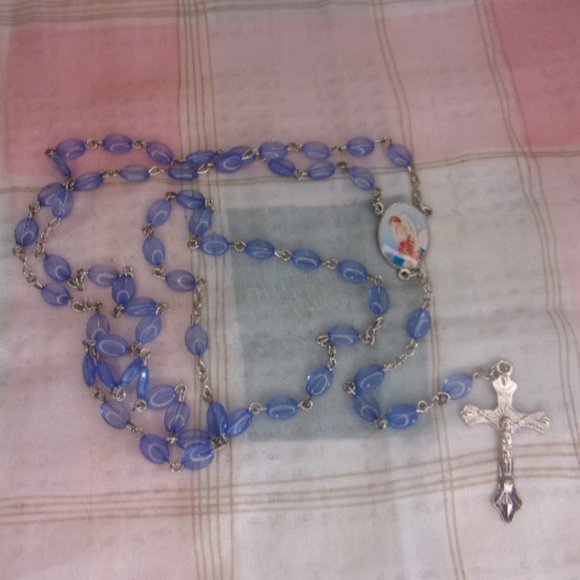 Light Blue Rosary Prayer Beads Virgin Mother - Picture 2 of 12